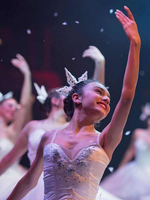 The Nutcracker live performance snow dance- dancer posed